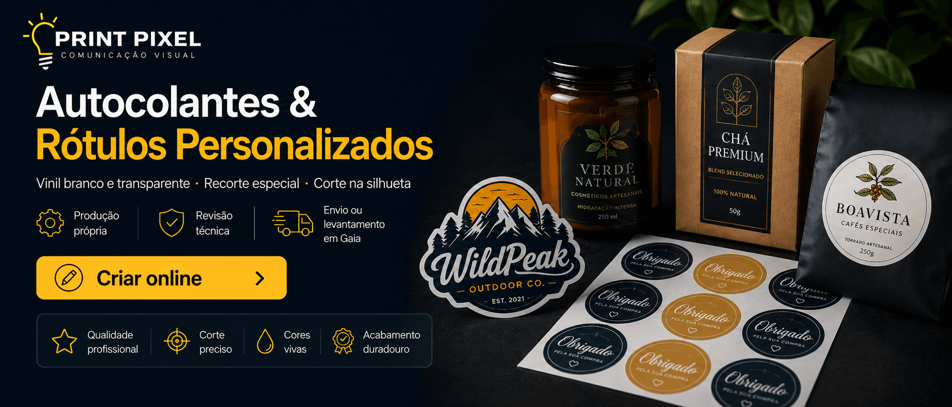 Autocolantes personalizados em vinil branco e transparente