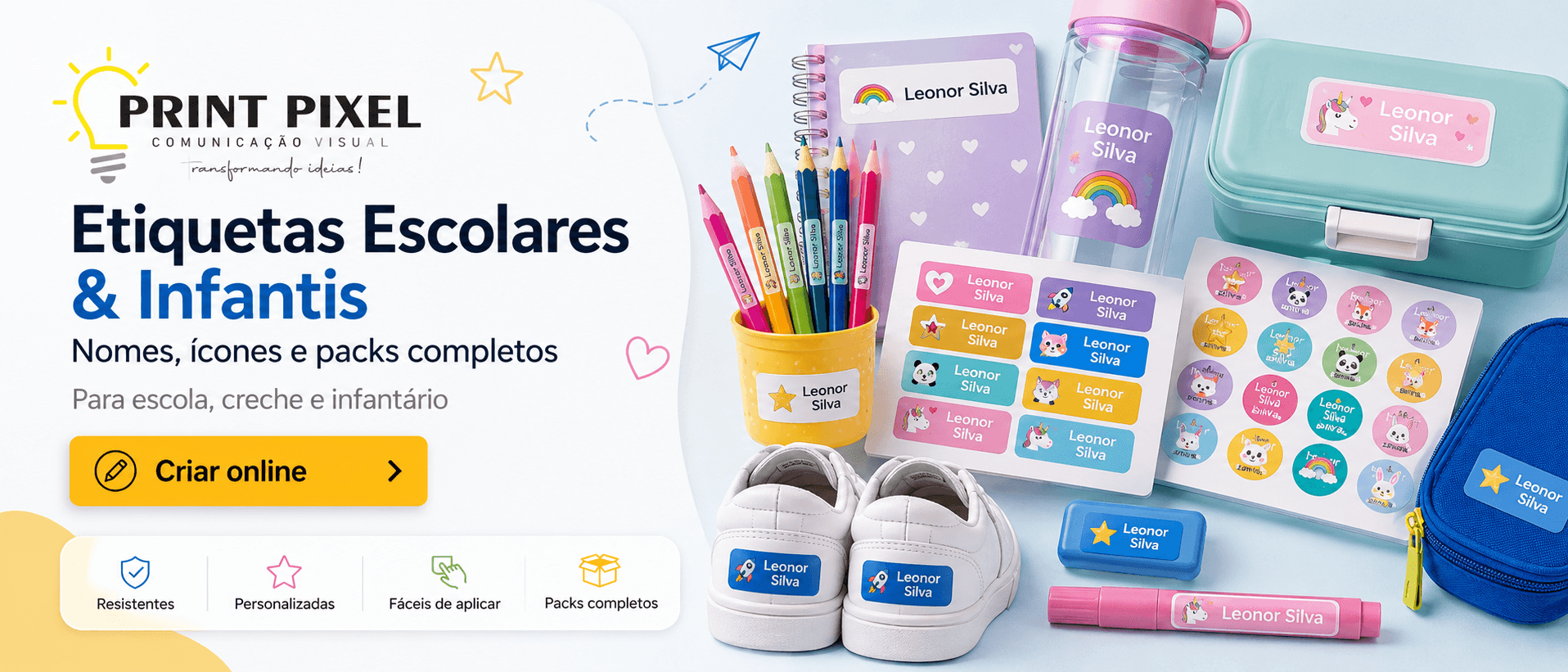 Etiquetas escolares e infantis personalizadas