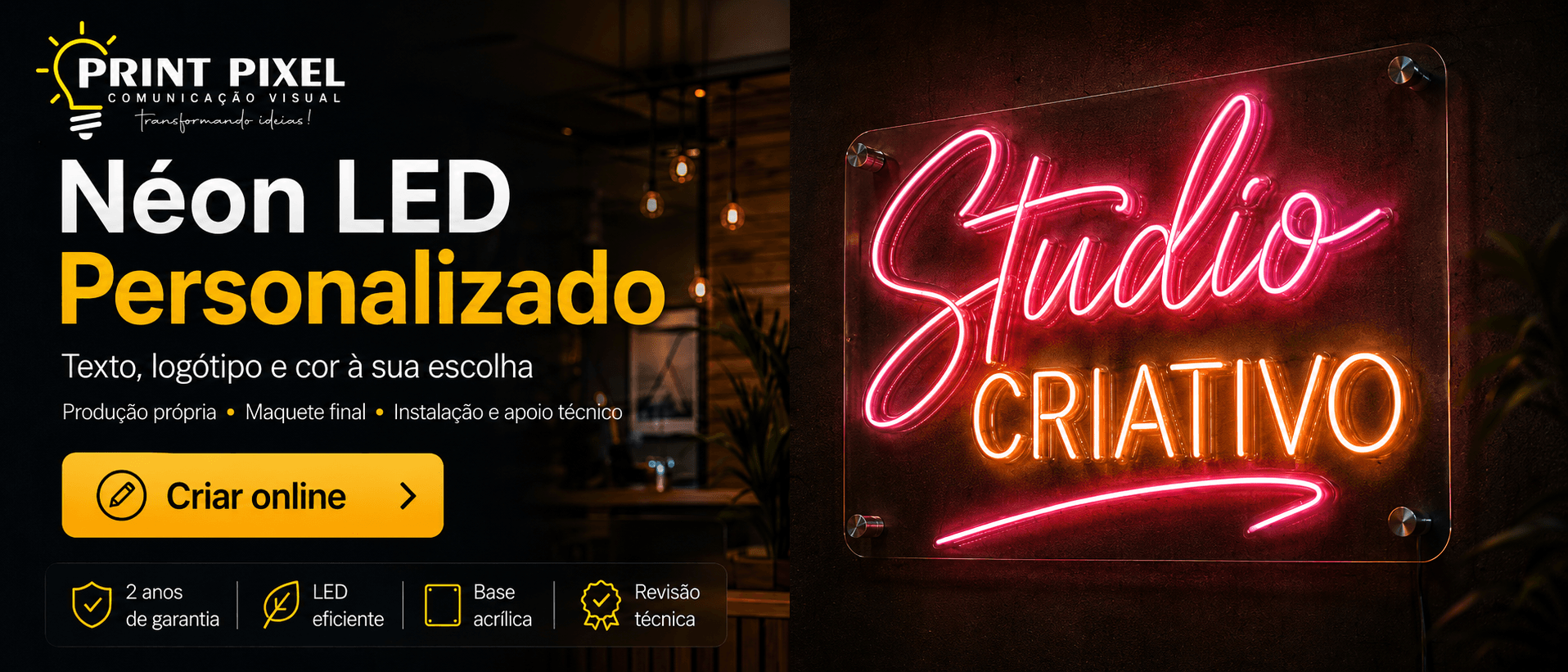 Letreiro LED neon personalizado numa parede